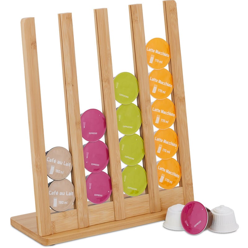 foto del prodotto porta cialde dolce gusto, bamb , contenitore per 24 capsule da macchinetta, portacialde, 36x30x12 cm, marrone relaxdays