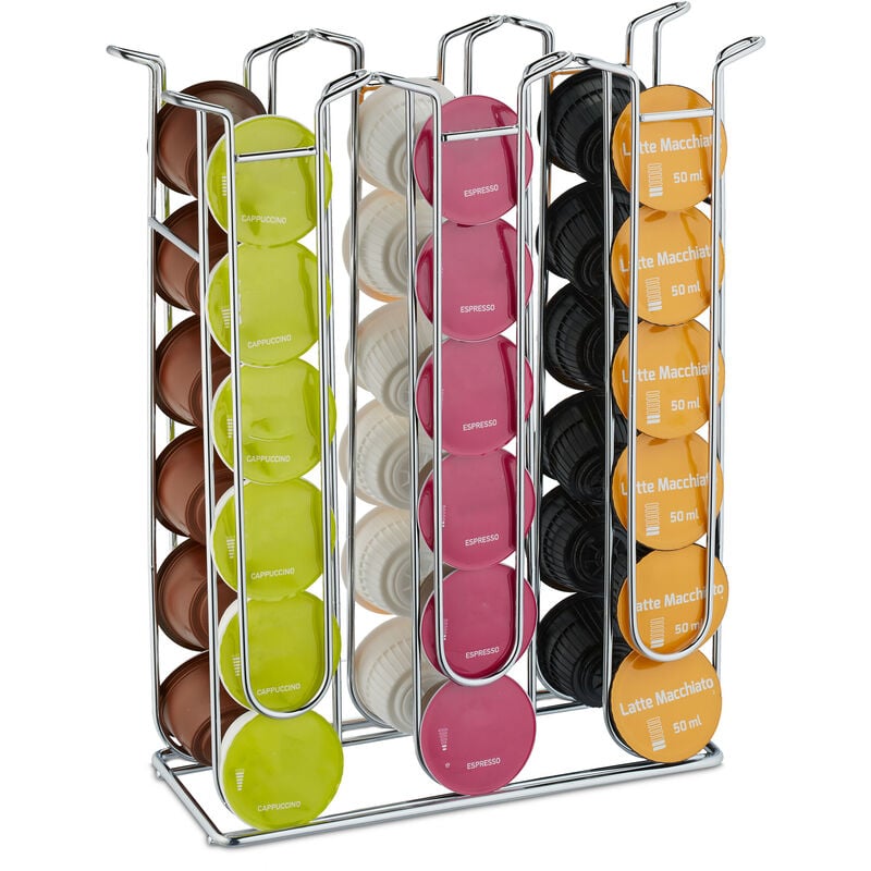 foto del prodotto porta cialde dolce gusto, contenitore per 36 capsule macchinetta, metallo, hlp 32,5 x 26,5 x 9,5 cm, argentato relaxdays
