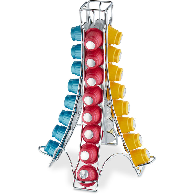foto del prodotto porta cialde nespresso, contenitore per 32 capsule macchinetta, metallo, hlp 30 x 21,5 x 21,5 cm, argentato relaxdays