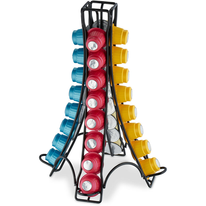 foto del prodotto porta cialde nespresso, contenitore per 32 capsule macchinetta, metallo, hlp 30 x 21,5 x 21,5 cm, nero relaxdays