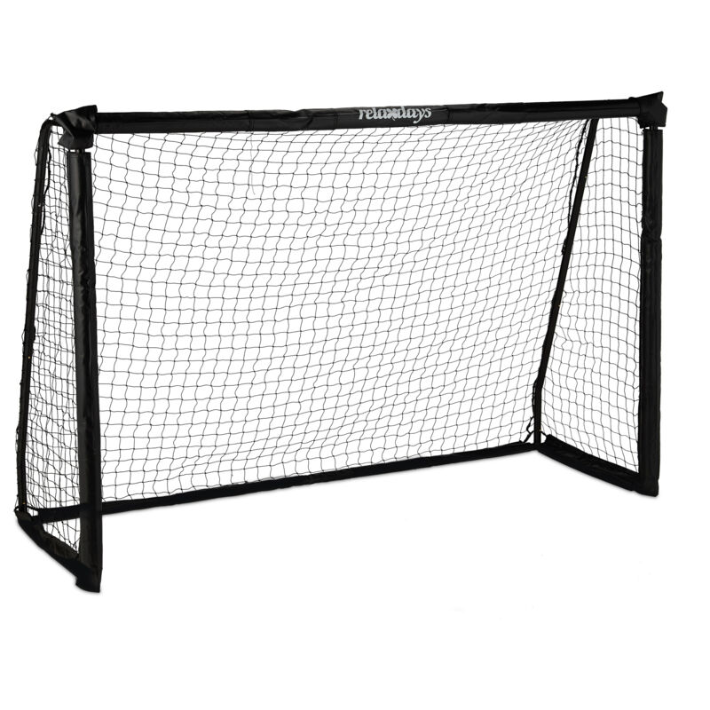 foto del prodotto porta da calcio per il giardino, per adulti e bambini, in metallo, con rete, hlp 120 x 180 x 60 cm, nero relaxdays