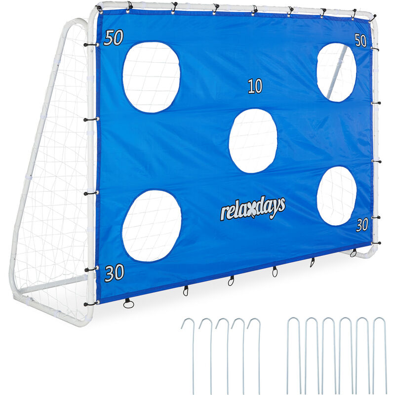 foto del prodotto porta da calcio per il giardino, porticina per adulti e bambini, telo di precisione, 170x235x85 cm, blu bianco relaxdays