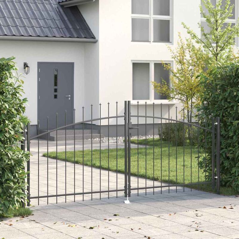 foto del prodotto porta da giardino con punta a lancia doppio battente grigio 100x300 cm in acciaio vidaxl