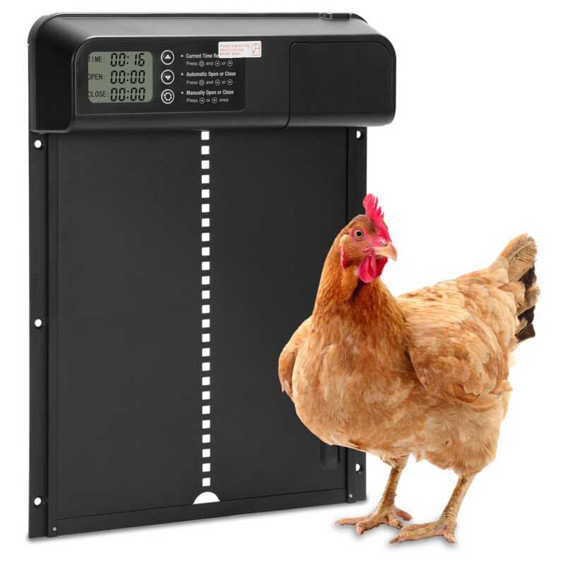 foto del prodotto porta del pollaio automatico con timer e modalit manuale e display lcd, con protezione dalla ventilazione, impermeabile ipx4, 33x24,5 cm, nero
