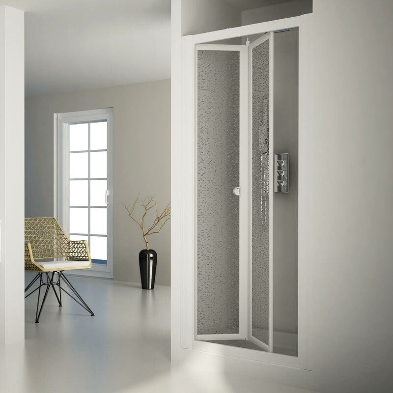 foto del prodotto porta doccia 1 anta scorrevole a libro in acrilico h185 cm dorini bianco 74 cm