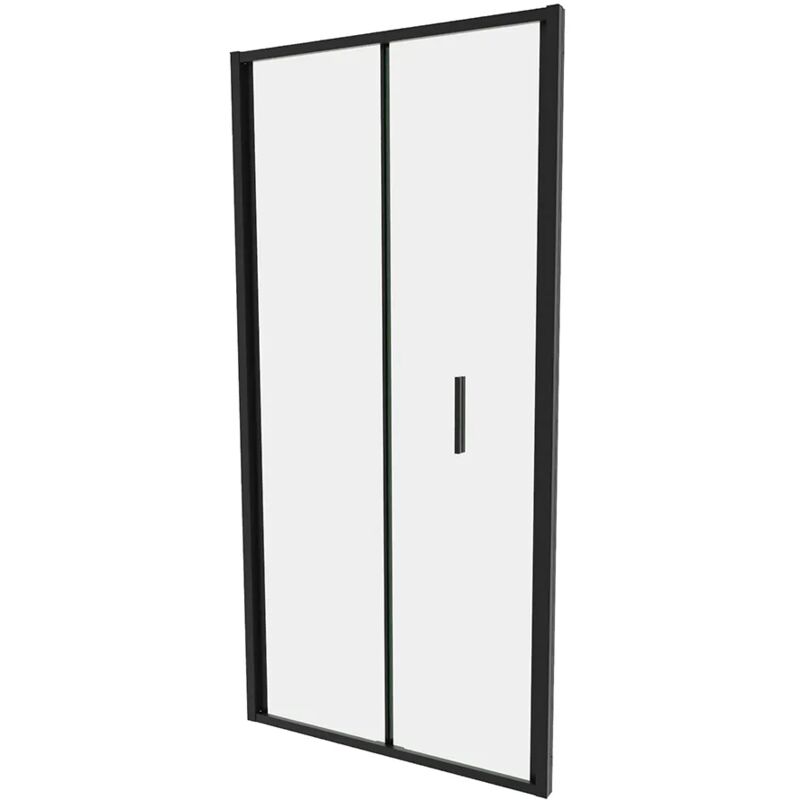 foto del prodotto porta doccia 100cm con apertura a libro profili slim in alluminio nero opaco vetro 6mm trasparente h190 mod. portofino
