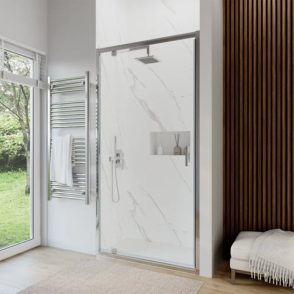 foto del prodotto porta doccia 70 cm apertura a battente vetro trasparente apulia