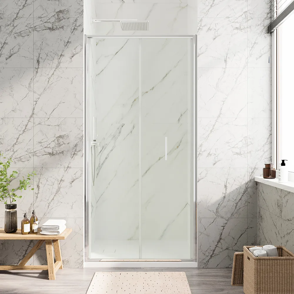 foto del prodotto porta doccia 70cm con apertura a libro profili slim cromati vetro 6mm trasparente h190 portofino