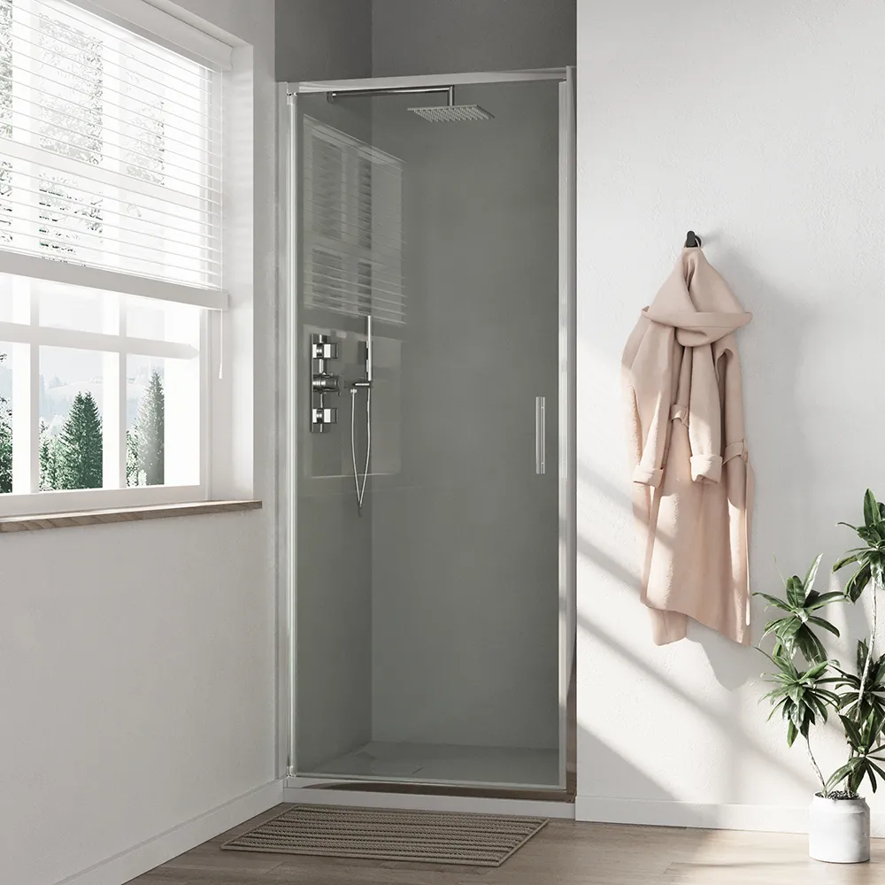 foto del prodotto porta doccia 80cm con apertura a battente profili slim cromati vetro 6mm trasparente h190 portofino