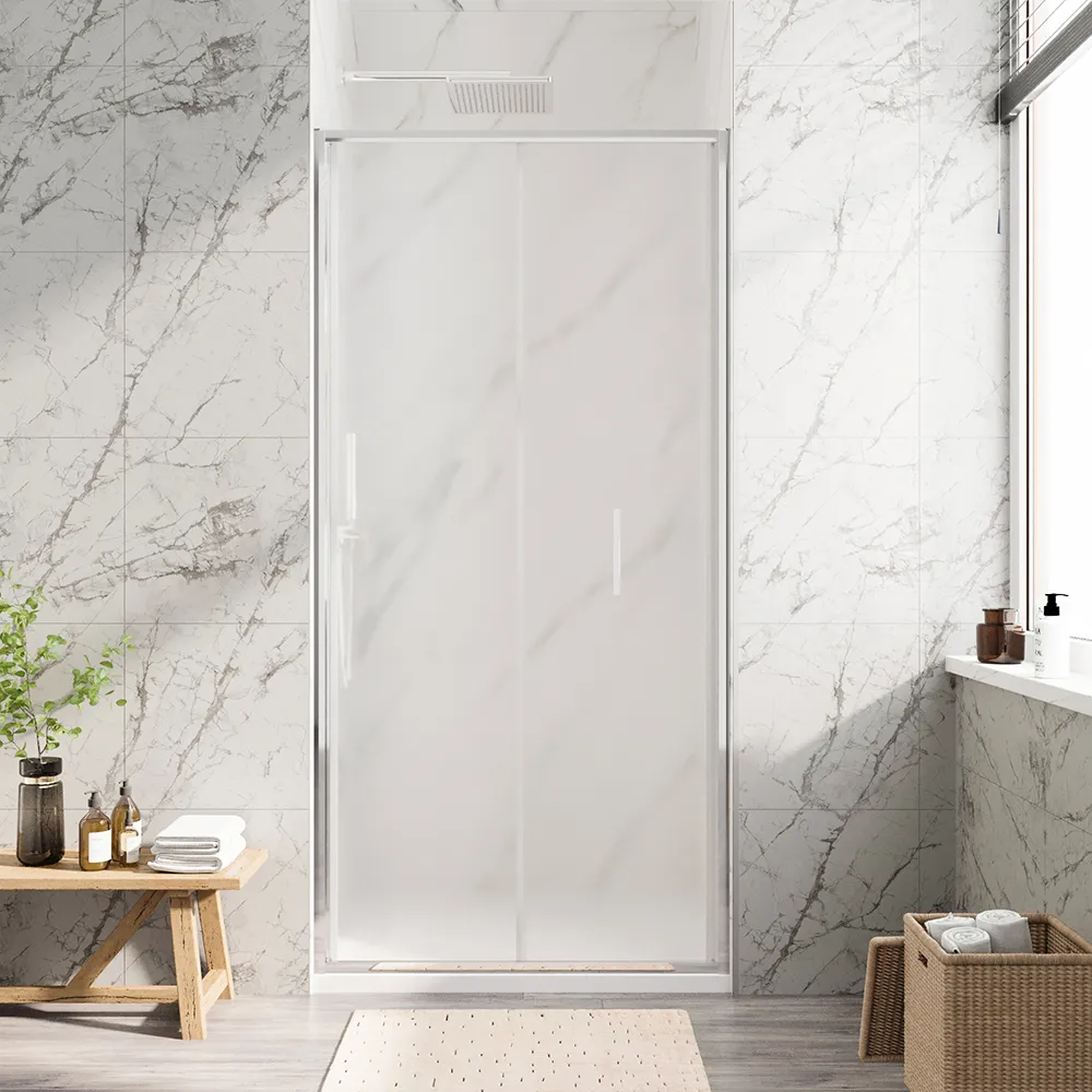 foto del prodotto porta doccia 80cm con apertura a libro profili slim cromati vetro 6mm opaco h190 portofino