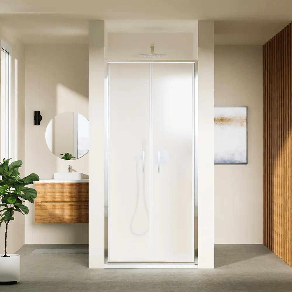 foto del prodotto porta doccia 80cm con apertura saloon profili slim cromati vetro 6mm opaco h190 portofino