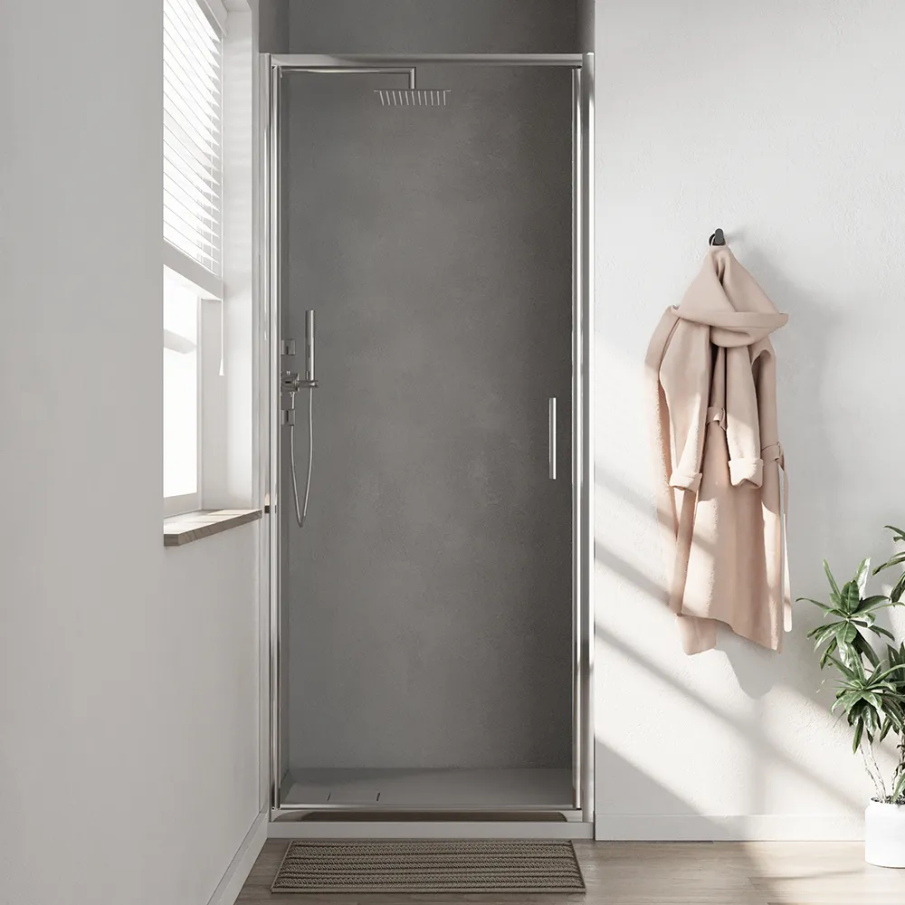 foto del prodotto porta doccia 90cm con apertura a battente profili slim cromati vetro 6mm trasparente h190 portofino