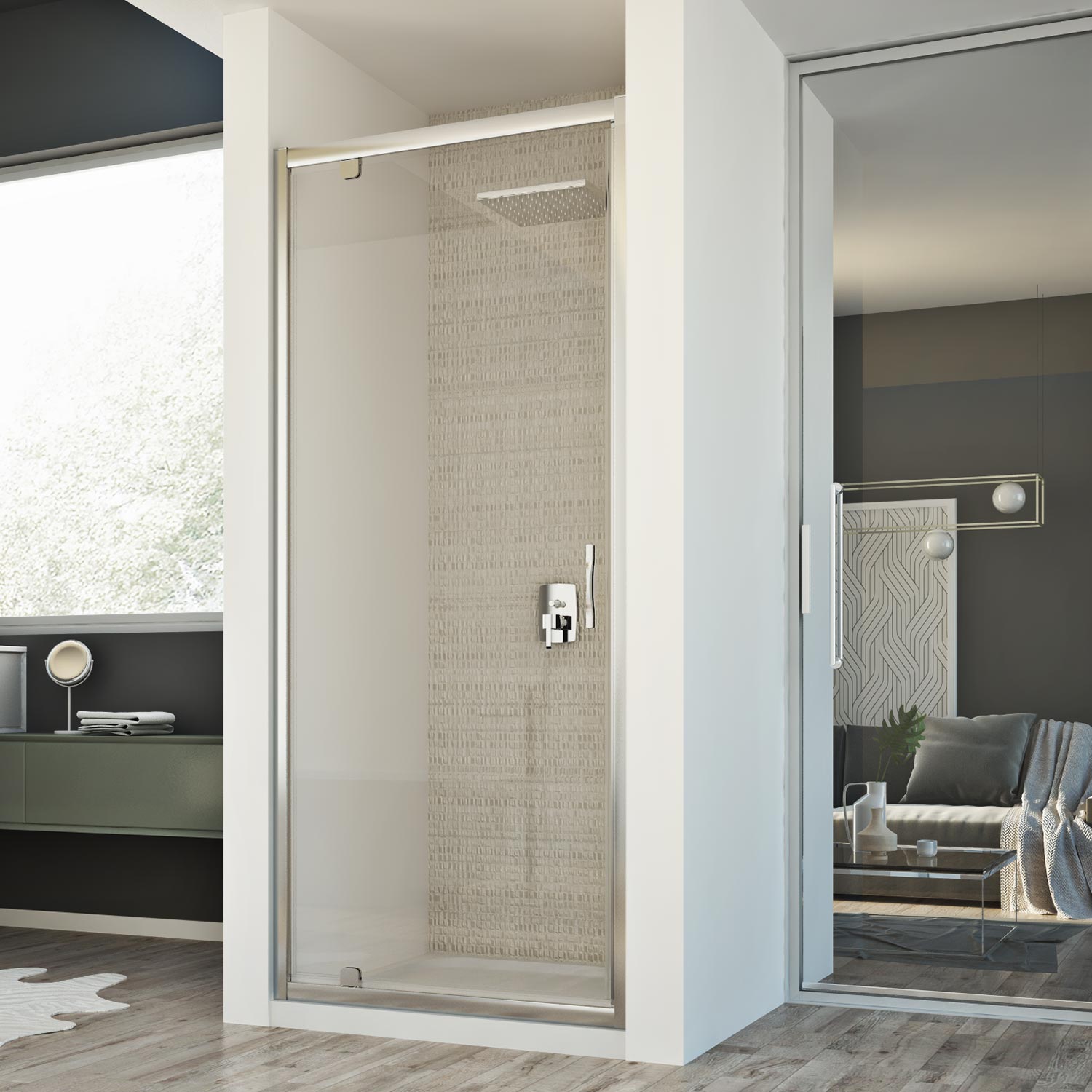 foto del prodotto porta doccia 90cm h198 trasparente mod. cristal 1 anta