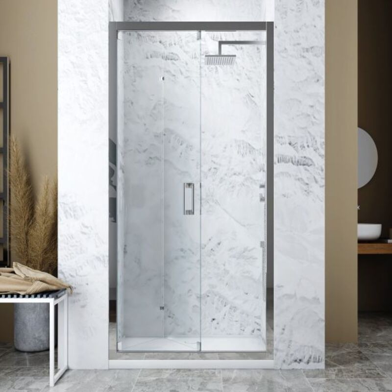 foto del prodotto porta doccia a libro loira silqua by mobo trasparente spess. h 195 x 76/80 cm - spazio ingresso 49 cm