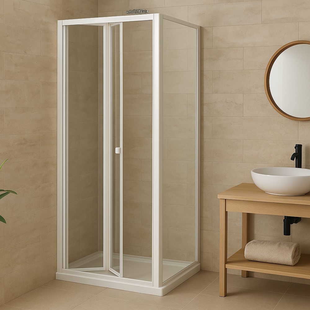 foto del prodotto porta doccia a soffietto book cristallo temprato profilo bianco bianco misure 71-75xh190 cm trasparente, confezio...