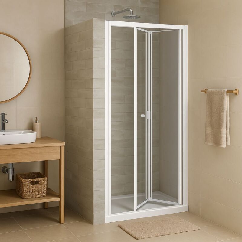 foto del prodotto porta doccia a soffietto book cristallo temprato profilo bianco bianco misure 76 80xh190cm trasparente confezione 1