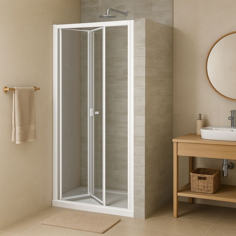foto del prodotto porta doccia a soffietto book cristallo temprato profilo bianco bianco misure 86 90xh190 cm trasparente confezione 1