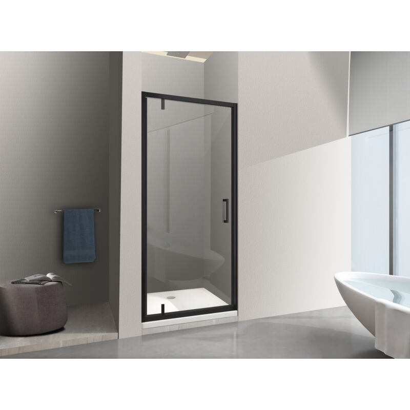 foto del prodotto porta doccia battente roto traslante con perni asimmetrici telaio nero opaco reversibile cm 86 89 h 200 nala
