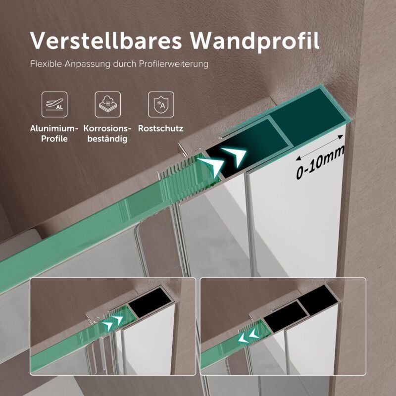 foto del prodotto porta doccia box doccia a nicchia cabina bagno 115x195cm porta scorrevole in vetro 8mm temperato trasparente anticalcare incl. nano rivestimento