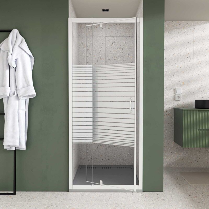 foto del prodotto porta doccia girevole estensibile da 69 a 80 x 185cm profili bianchi vetro temperato 4mm flexy