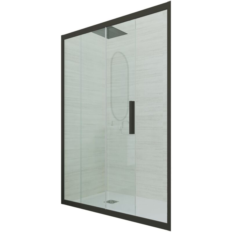 foto del prodotto porta doccia nero matt scorrevole cm nicchia vetro deco