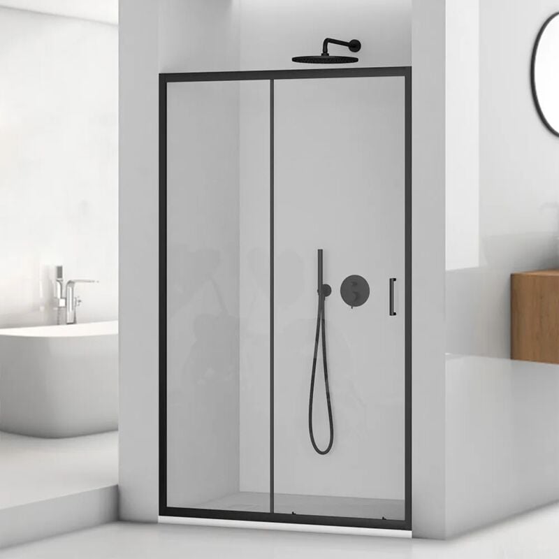 foto del prodotto porta doccia nicchia 120 cm nero opaco con vetro scorrevole tay
