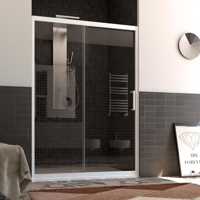 foto del prodotto porta doccia nicchia in pvc profilo bianco h 200 mod. glax 1 anta 140 cm vetro trasparente