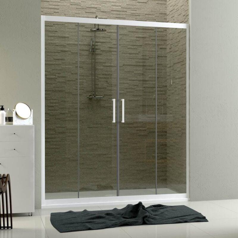 foto del prodotto porta doccia nicchia in pvc profilo bianco h 200 mod. star 2 ante 120 cm vetro trasparente