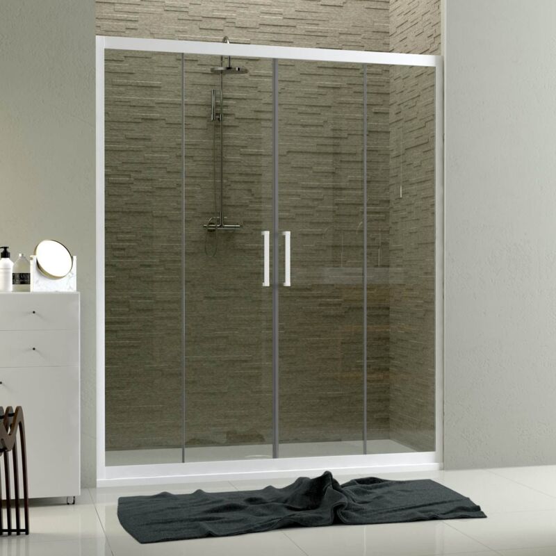 foto del prodotto porta doccia nicchia in pvc profilo bianco h 200 mod. star 2 ante 150 cm vetro trasparente