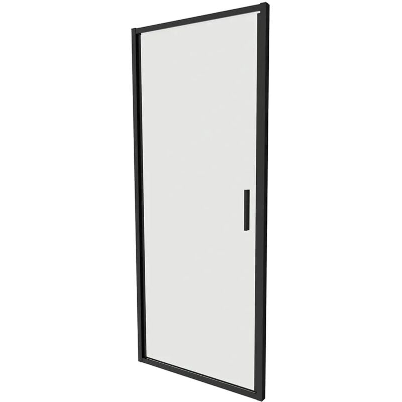 foto del prodotto porta doccia per nicchia 75cm apertura a battente profili ultraslim in alluminio nero opaco vetro 6mm trasparente h190 regolabile 72 76cm