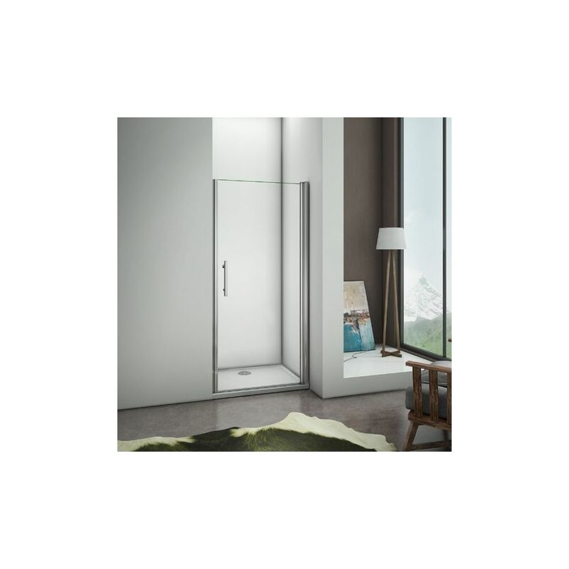 foto del prodotto porta doccia per nicchia apertura battente in vetro temperato trasparente anticalcare telaio cromo lucido 70x197cm piatto doccia 120x70cm