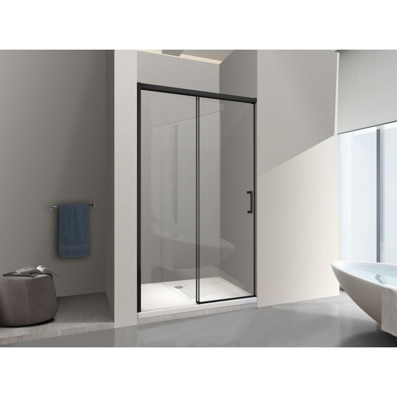 foto del prodotto porta doccia per nicchia con chiusura soft close h 200 8 mm telaio nero opaco cm 140 137 140 nala