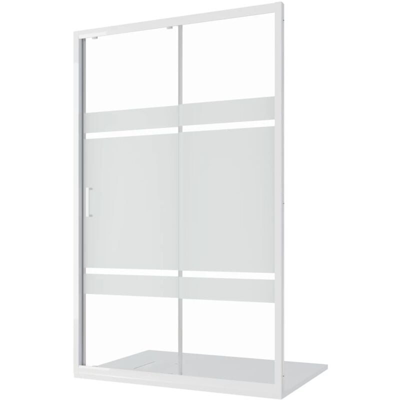 foto del prodotto porta doccia per nicchia scorrevole 110 cm profili in alluminio bianco vetro 4mm serigrafato regolabile 107 111cm h185 reversibile mod. maiorca