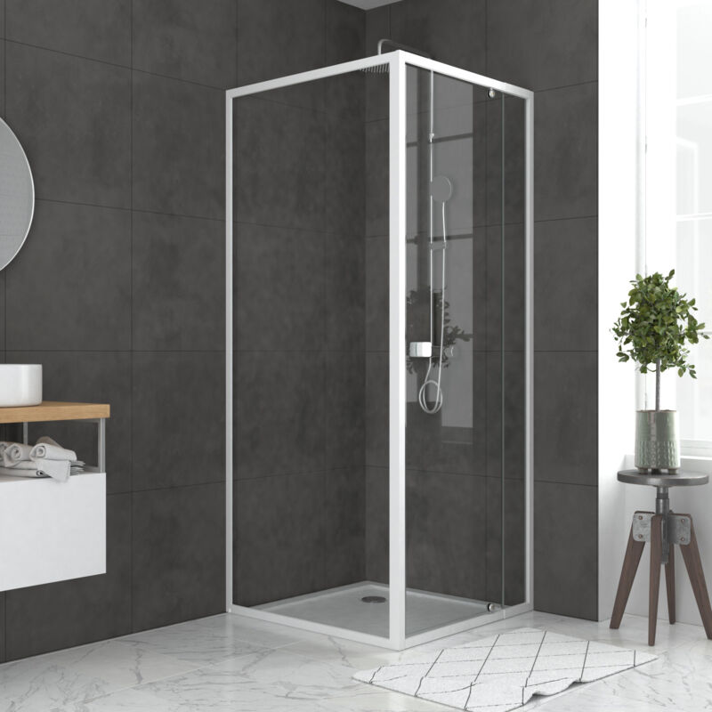 foto del prodotto porta doccia pivotante bianca da 78 a 90x185 cm ritorno 80 vetro 5 mm whity pivot