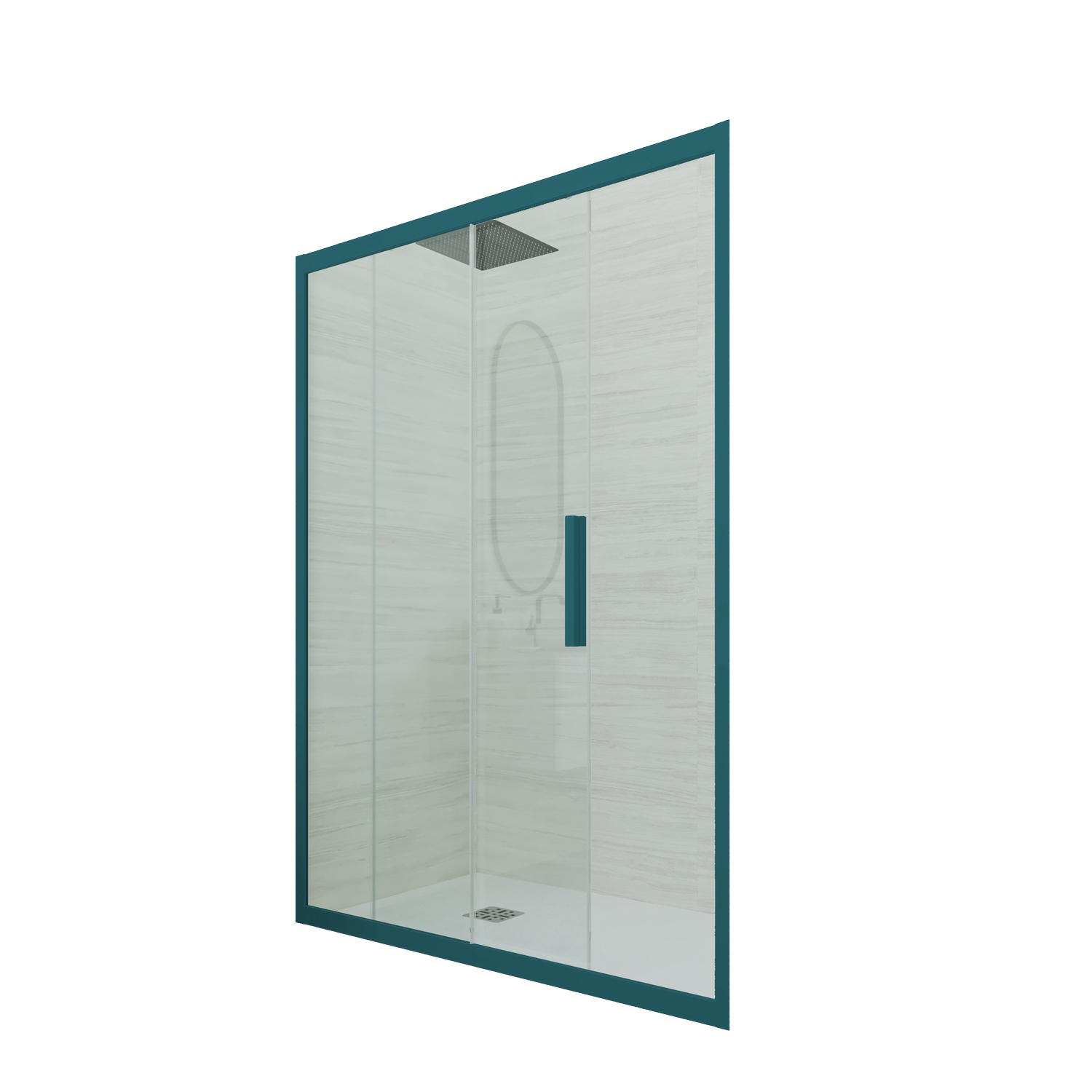 foto del prodotto porta doccia scorrevole 110 cm h 200 vetro trasparente profilo verde night watch mod. deco