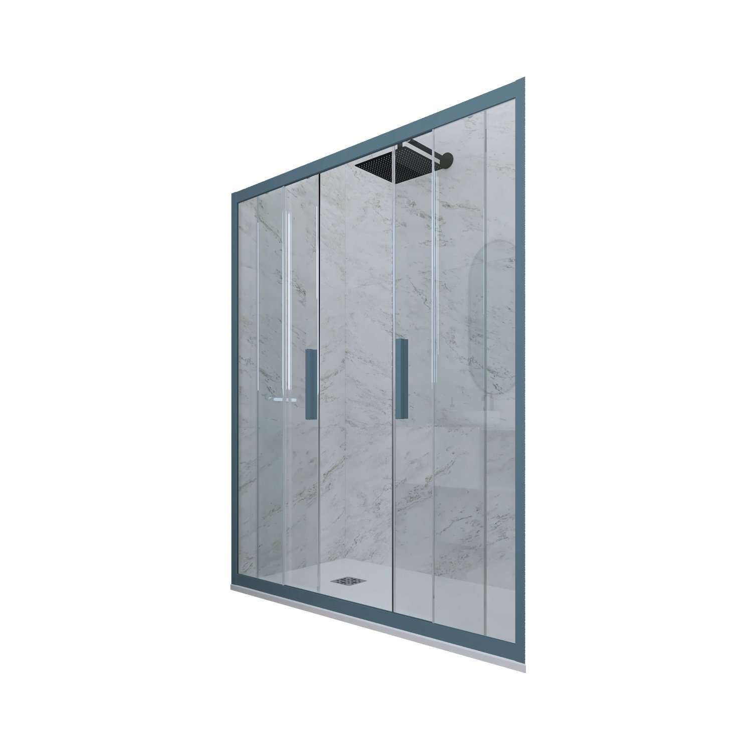 foto del prodotto porta doccia scorrevole 120 cm h 200 vetro trasparente profilo blu navy mod. glam