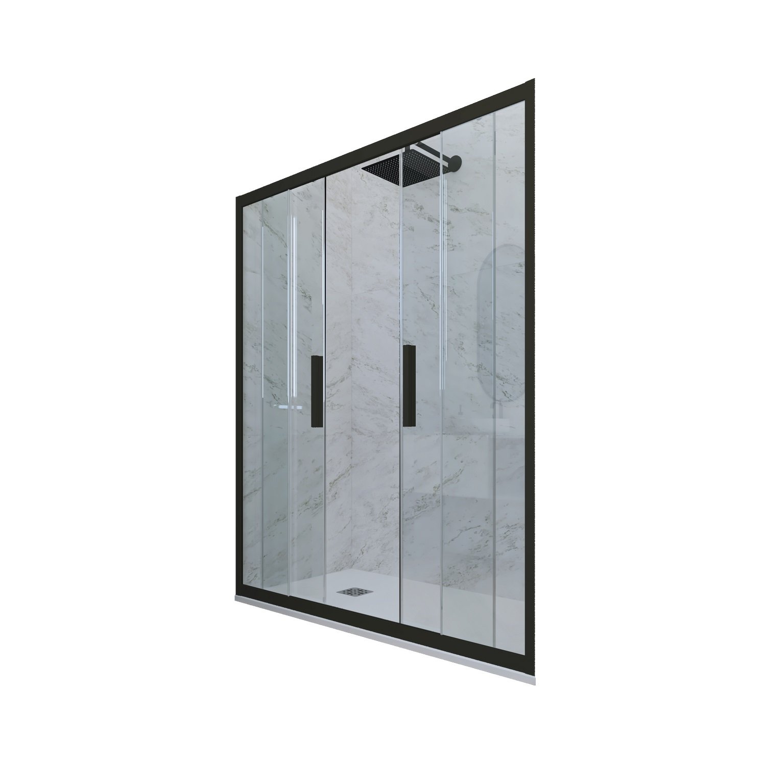 foto del prodotto porta doccia scorrevole 120 cm h 200 vetro trasparente profilo nero matt mod. glam