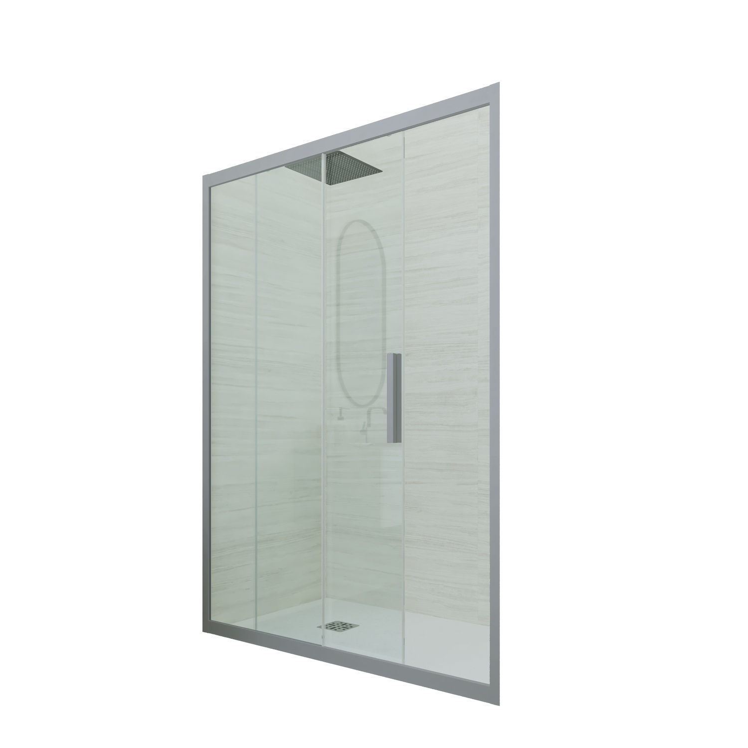 foto del prodotto porta doccia scorrevole 120 cm h 200 vetro trasparente profilo silver mod. deco