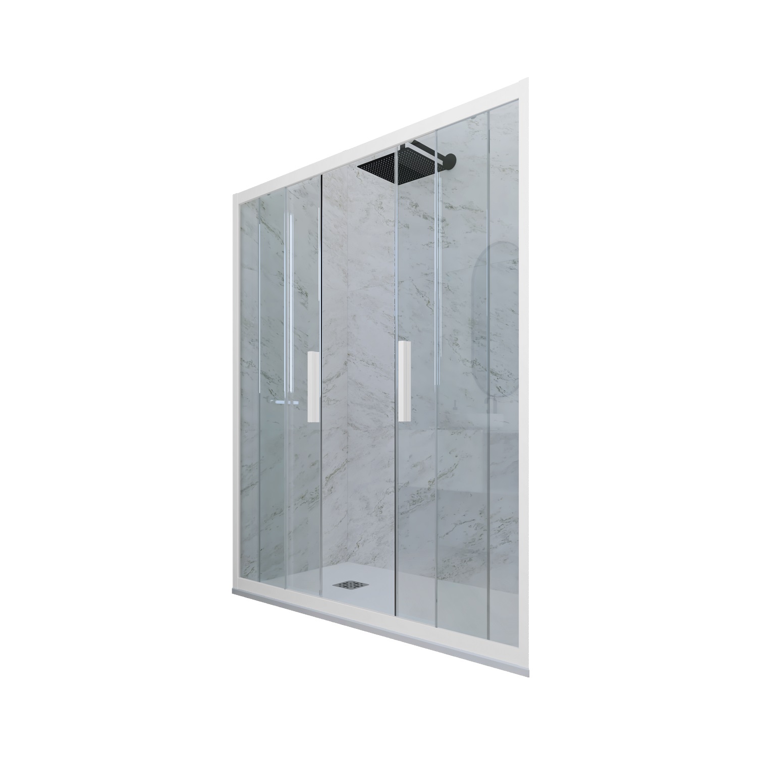 foto del prodotto porta doccia scorrevole 140 cm h 200 vetro trasparente profilo bianco matt mod. glam