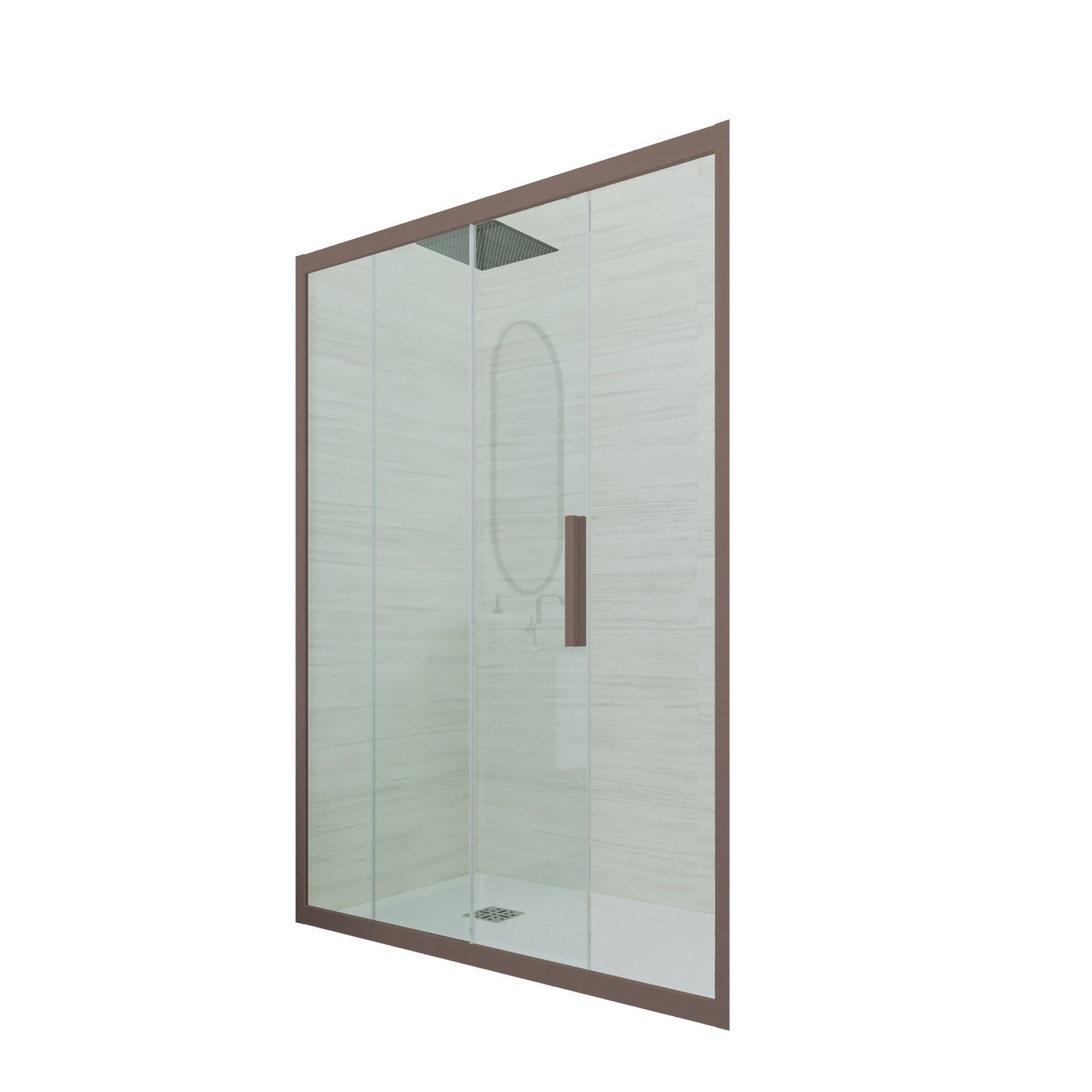 foto del prodotto porta doccia scorrevole 140 cm h 200 vetro trasparente profilo chocolate mod. deco