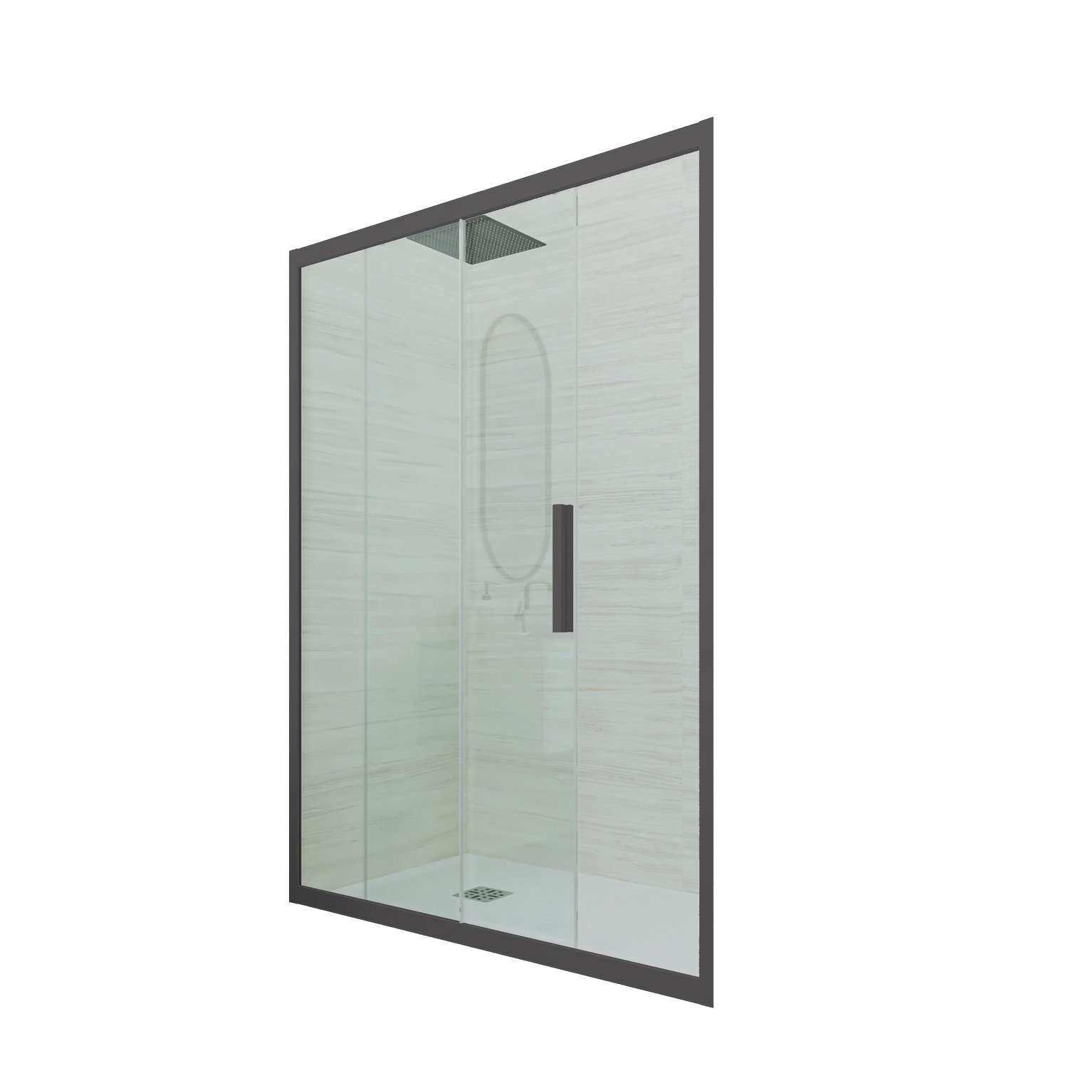 foto del prodotto porta doccia scorrevole 150 cm h 200 vetro trasparente profilo antracite mod. deco