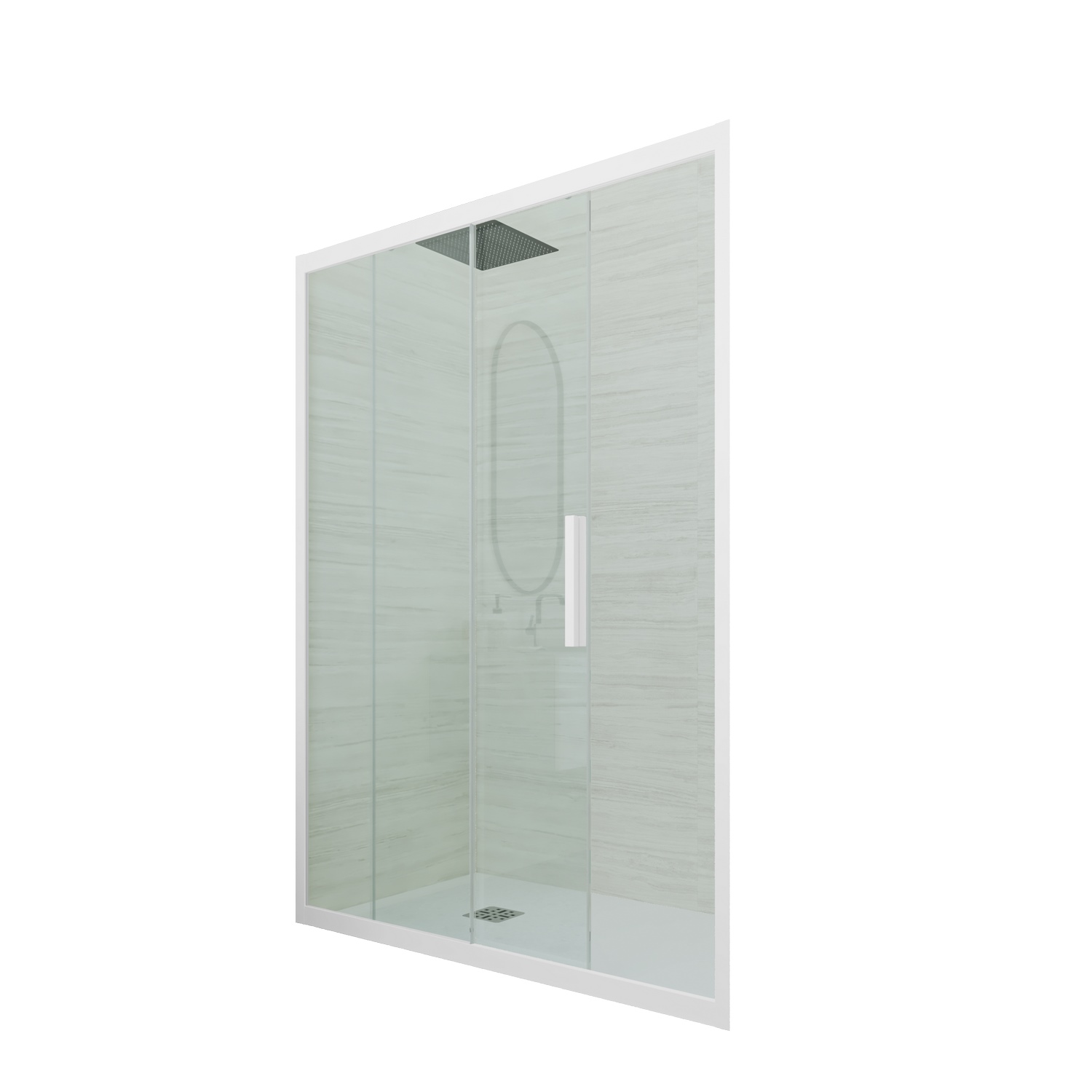 foto del prodotto porta doccia scorrevole 150 cm h 200 vetro trasparente profilo bianco matt mod. deco