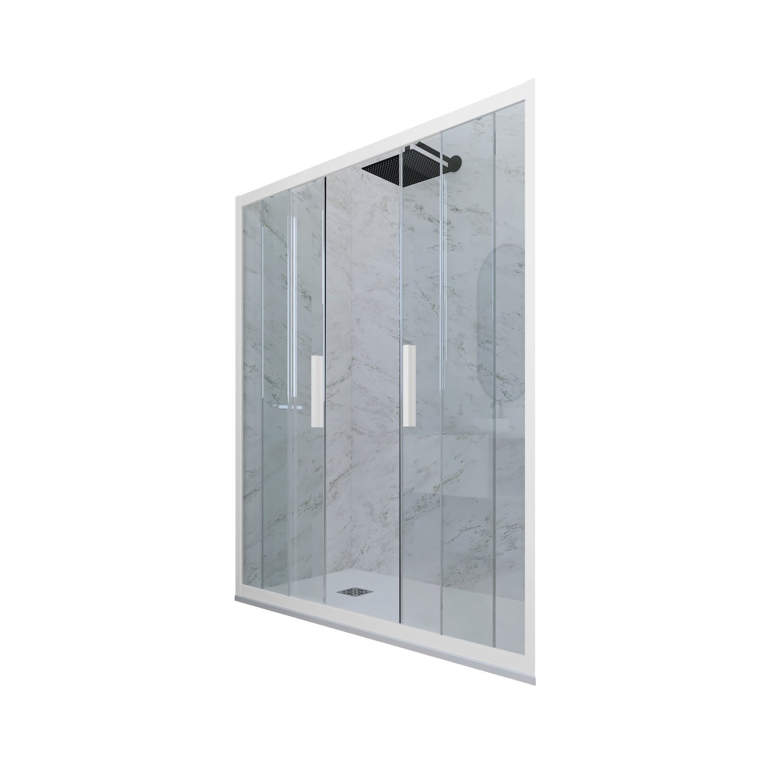 foto del prodotto porta doccia scorrevole 150 cm h 200 vetro trasparente profilo bianco matt mod. glam