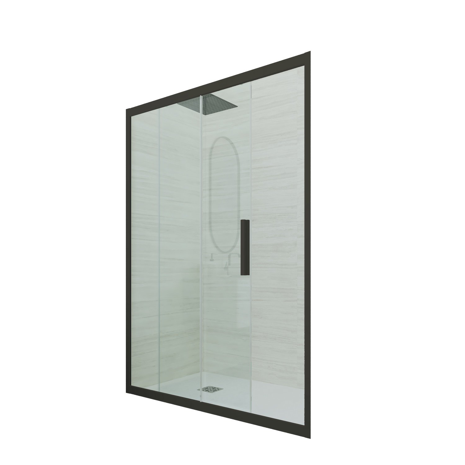 foto del prodotto porta doccia scorrevole 150 cm h 200 vetro trasparente profilo nero matt mod. deco