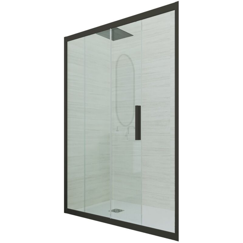 foto del prodotto porta doccia scorrevole 160 cm h 200 vetro trasparente profilo nero matt mod. deco