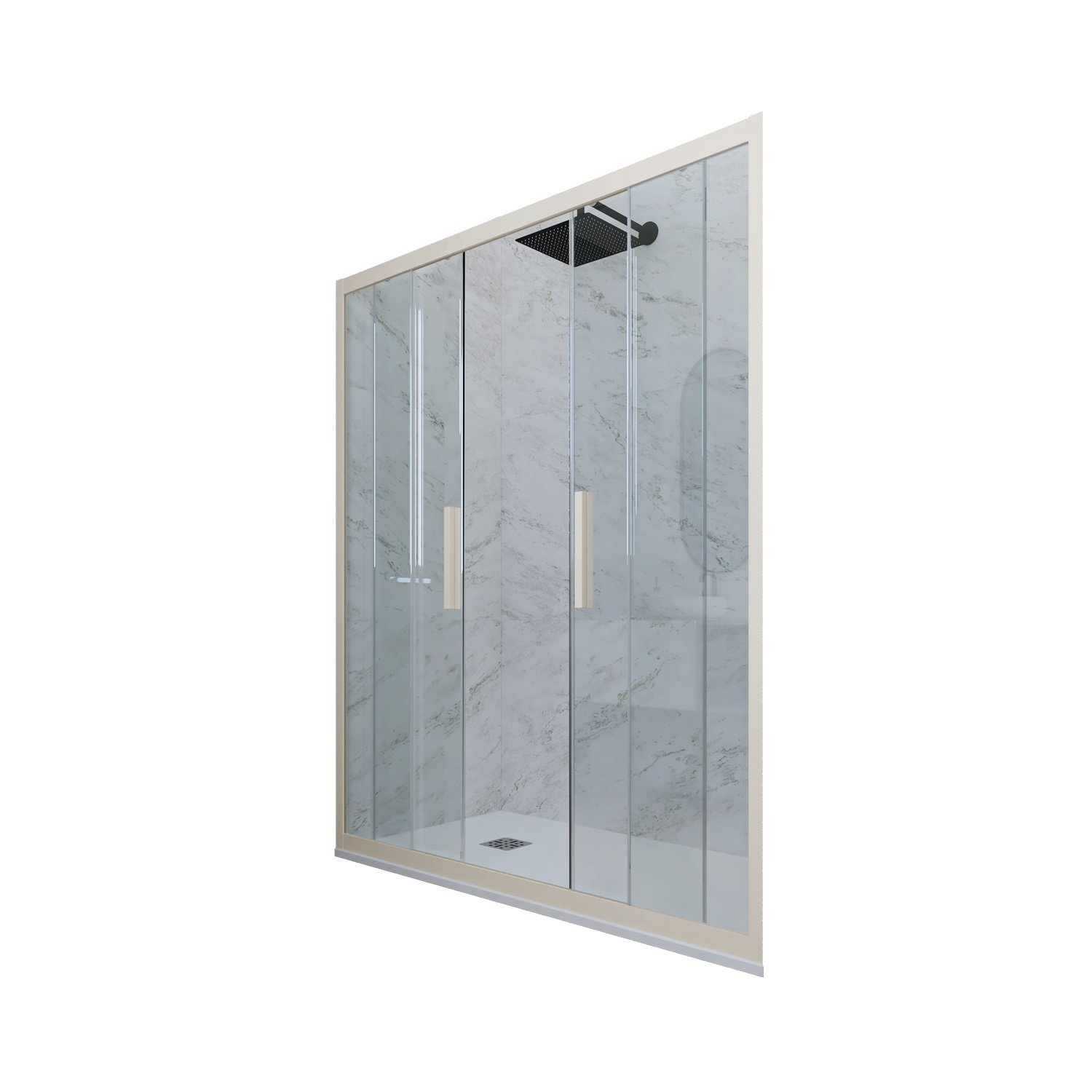 foto del prodotto porta doccia scorrevole 170 cm h 200 vetro trasparente profilo champagne mod. glam
