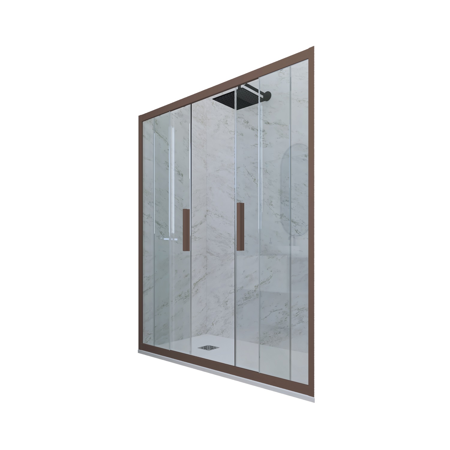 foto del prodotto porta doccia scorrevole 170 cm h 200 vetro trasparente profilo chocolate mod. glam