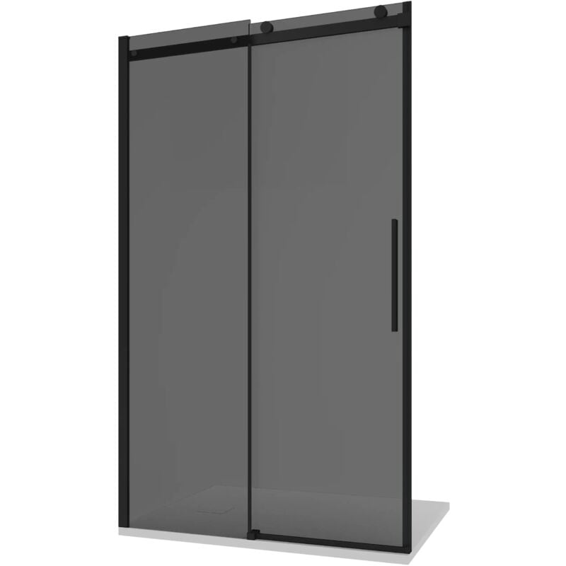 foto del prodotto porta doccia scorrevole per nicchia 130cm profili in alluminio nero opaco vetro 8mm fum h195 con trattamento easy-clean - reversibile mod. creta