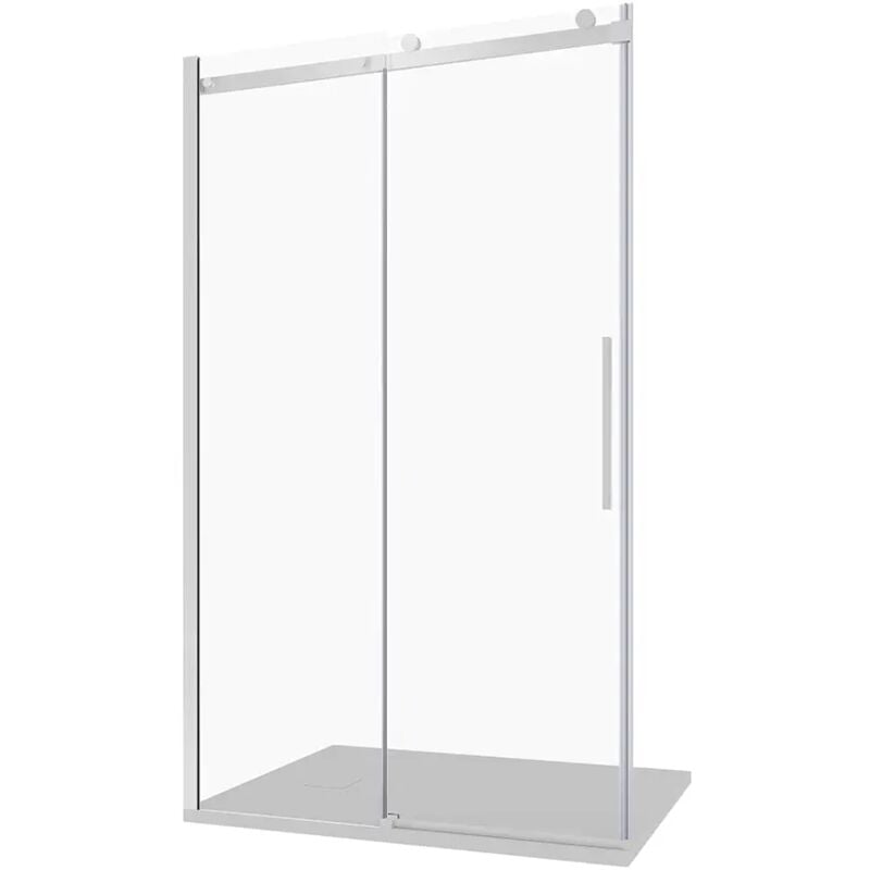 foto del prodotto porta doccia scorrevole per nicchia 150cm profili in cromato vetro 8mm trasparente h195 con trattamento easy clean reversibile mod. creta