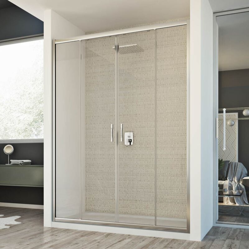 foto del prodotto porta doccia scorrevole vetro trasparente h 198 mod. young 2 ante 130 cm
